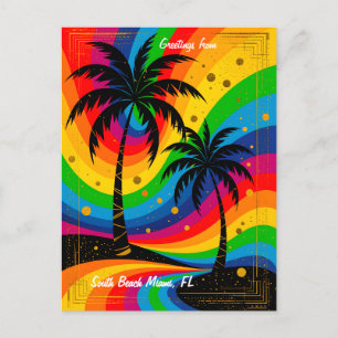 [South Beach Vibes] Colorful Retro Palm Trees Postcard