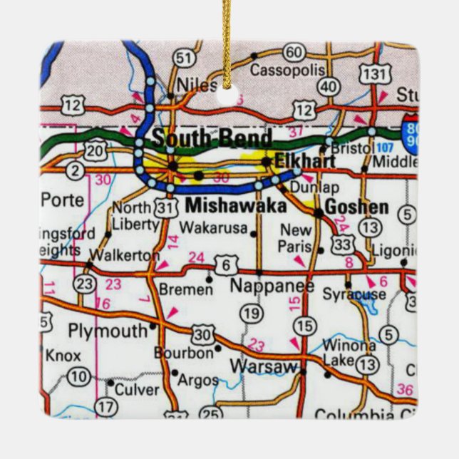 South Bend IN Map Ceramic Ornament (Back)