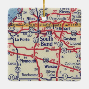 South Bend IN Vintage Map Ceramic Ornament
