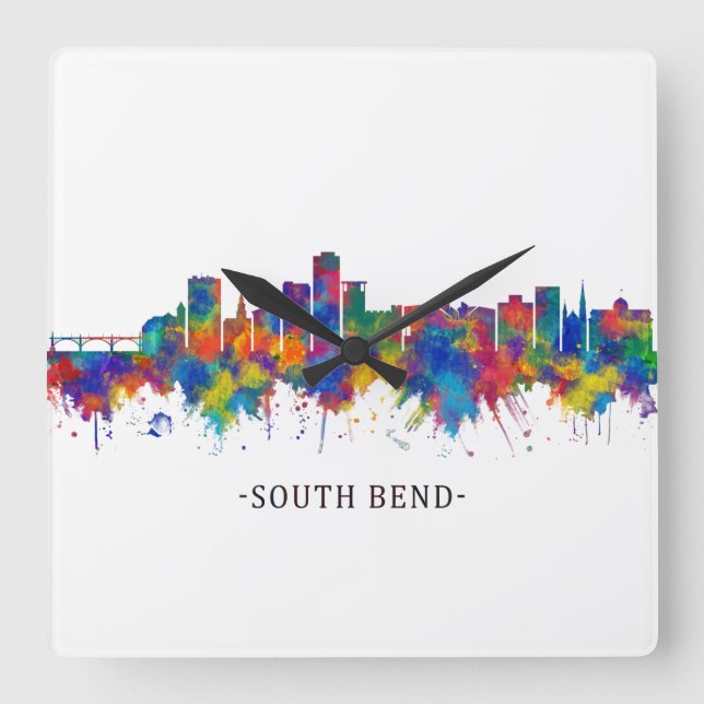 South Bend Indiana Skyline Square Wall Clock (Front)