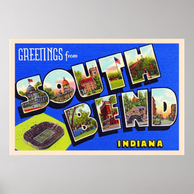 South Bend Indiana Vintage Large Letter Postcard Poster (Front)