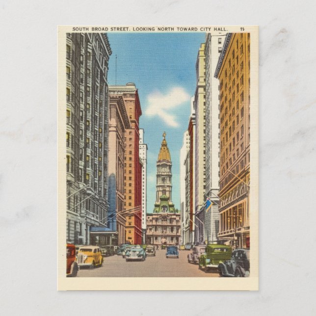 South Broad Street Looking towards City Hall Postcard (Front)