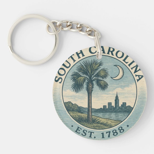 South Carolina Acrylic Keychain with Palmetto Tree (Front)