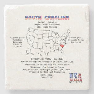 South Carolina American state on a map and details Stone Coaster