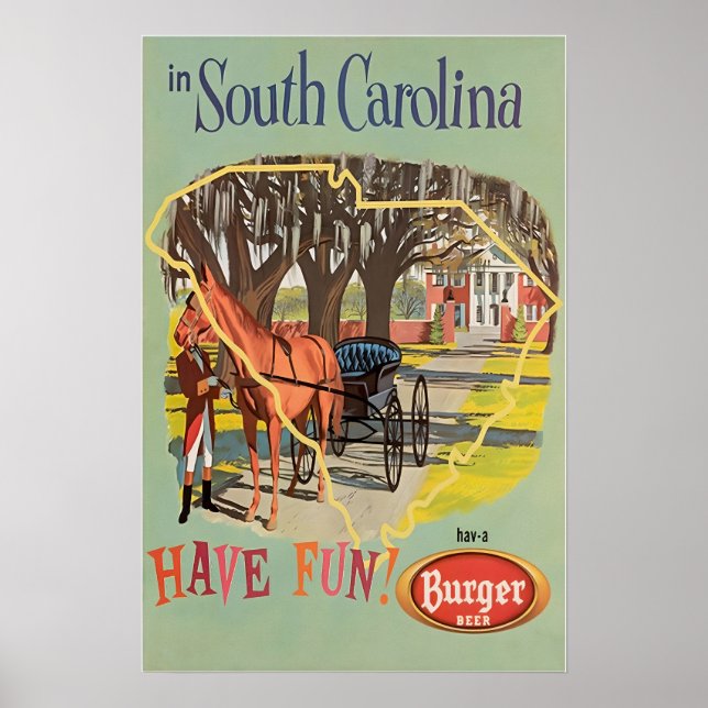 South Carolina Art Print Burger Beer Travel Poster (Front)