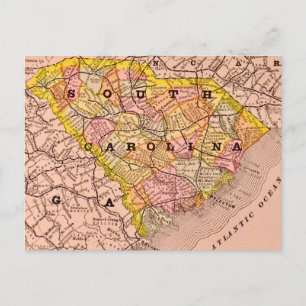 South Carolina Colorful Map Postcard