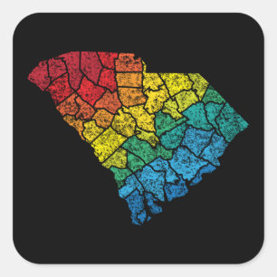 south carolina colour counties square sticker