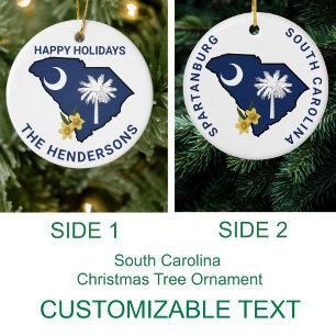 South Carolina Flag & Flower Yellow Jessamine Ceramic Ornament
