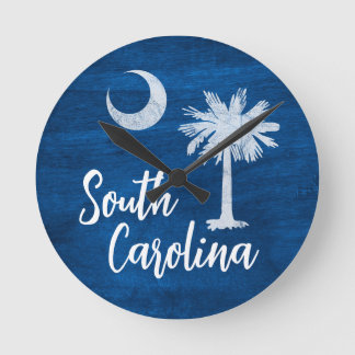South Carolina Flag with Palmetto Tree Blue Round Clock