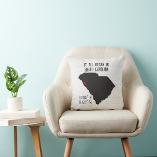 South Carolina GPS Coordinates with Heart Throw Pillow
