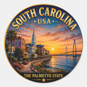 South Carolina Harbour Vacation Memories 🟡 Classic Round Sticker
