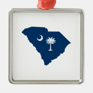South Carolina in Blue and White Metal Ornament