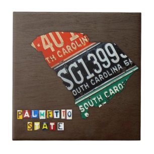 South Carolina License Plate Map Ceramic Tile V3