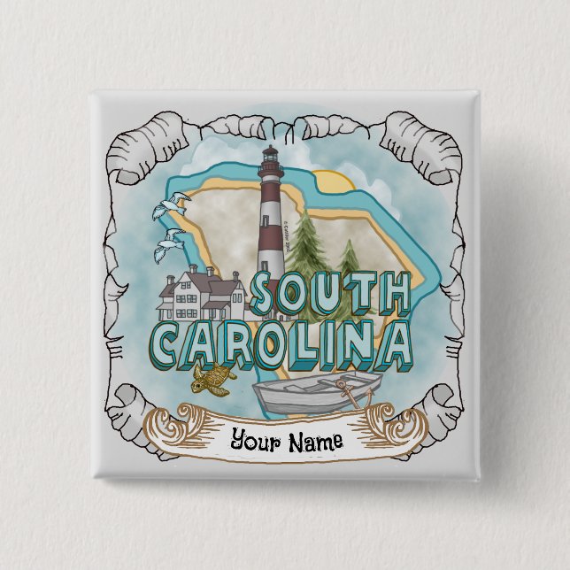South Carolina Lighthouse  2 Inch Square Button (Front)