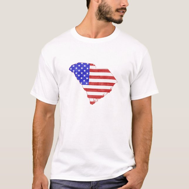 South Carolina Map Shaped American Flag Patriotic T-Shirt (Front)