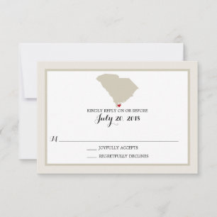 South Carolina Map with heart   Wedding RSVP Card