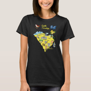 South Carolina Map With Major Cities Tourist Desti T-Shirt