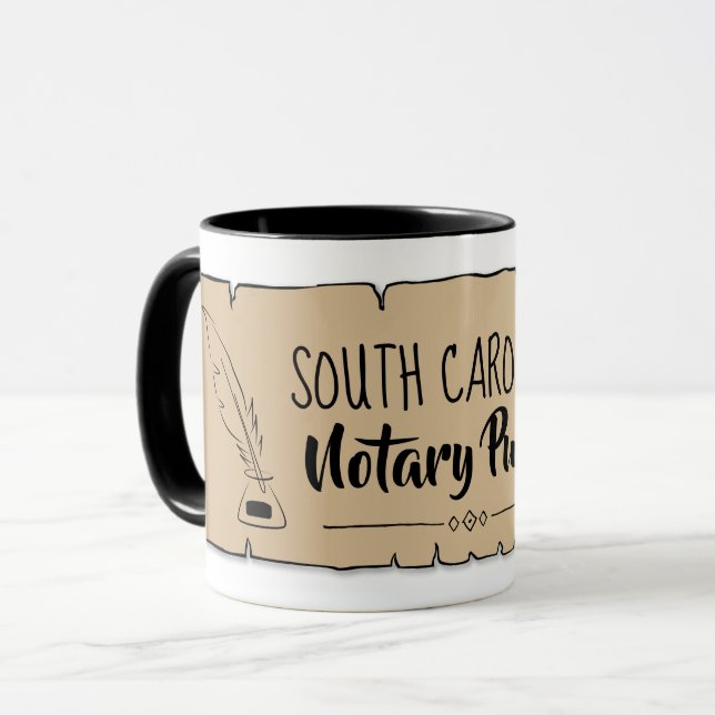 South Carolina Notary Public Scroll Feather Quill Mug (Front Left)