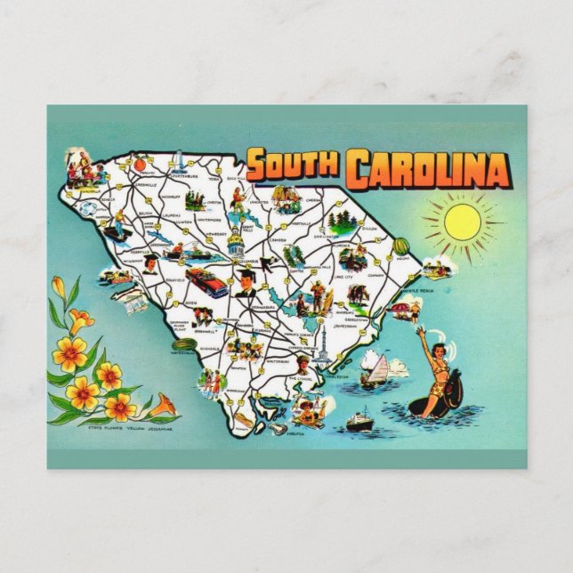 South Carolina Old Map Postcard (Front)