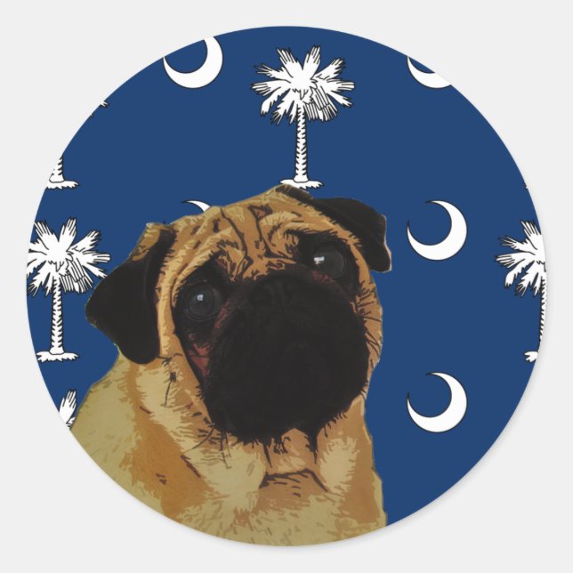 South Carolina Pug Classic Round Sticker (Front)