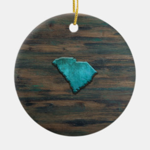 South Carolina Shape Teal Ceramic Ornament