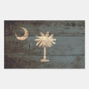 South Carolina State Flag on Old Wood Grain Sticker