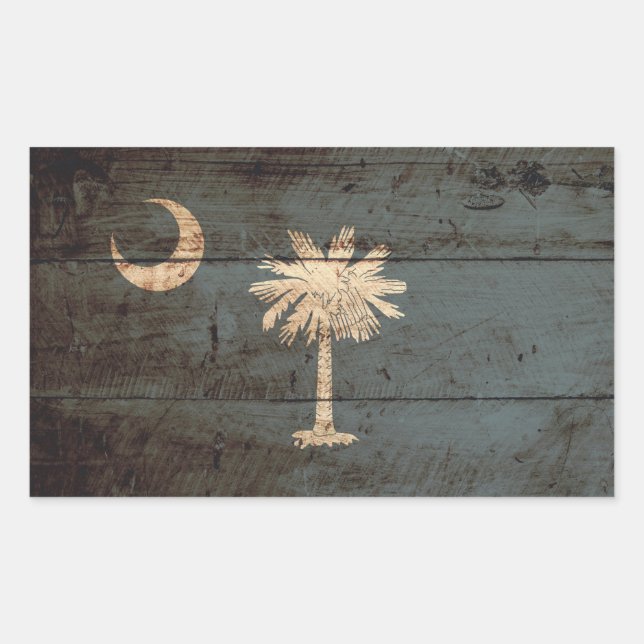 South Carolina State Flag on Old Wood Grain Sticker (Front)