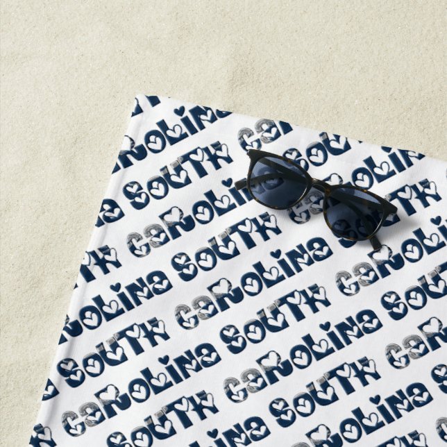 South Carolina State Flag Typography Pattern USA Beach Towel (In Situ)