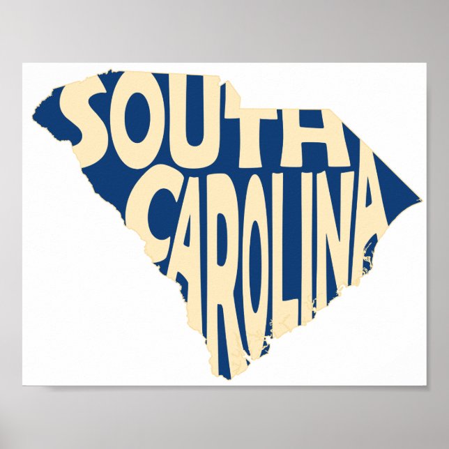 South Carolina State Name Word Art Yellow Poster (Front)