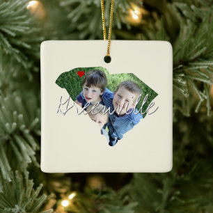South Carolina State Photo insert and town name Ceramic Ornament