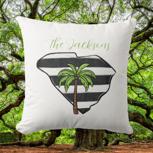 South Carolina Striped State Personalized Coastal Throw Pillow