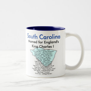 South Carolina Symbols & Map Two-Tone Coffee Mug