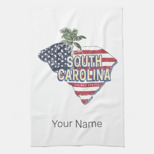 South Carolina United States Retro Map Vintage USA Kitchen Towel