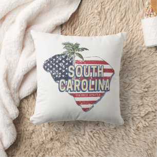 South Carolina United States Retro Map Vintage USA Throw Pillow