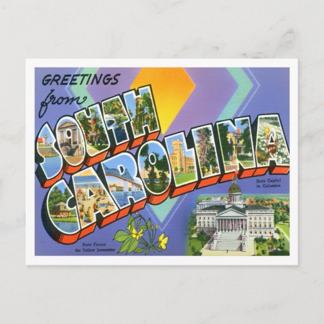 South Carolina Vintage Big Letters Postcard (Front)