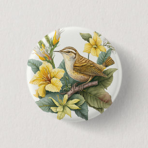 South Carolina Yellow Jessamine Carolina Wren 1 Inch Round Button