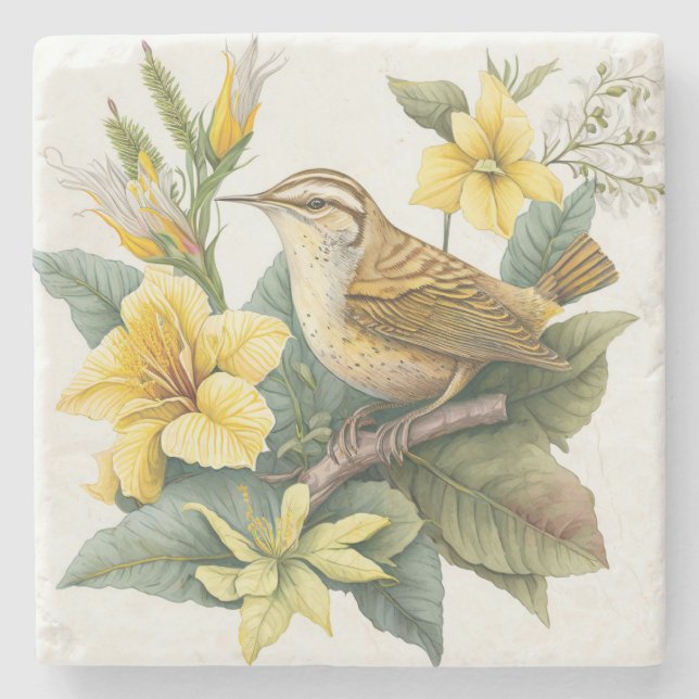 South Carolina Yellow Jessamine Carolina Wren Stone Coaster (Front)