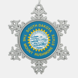 South Dakota Flag Snowflake Pewter Christmas Ornament