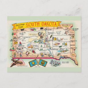 South Dakota Greeting Map Postcard