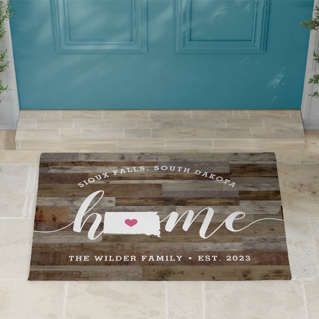 South Dakota Home State Personalized Wood Look Doormat (Creator Uploaded)