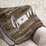 South Dakota Home State Personalized Wood Look Throw Blanket<br><div class="desc">Show some home state pride with this cute rustic faux wood plank throw blanket featuring "home" in white calligraphy script lettering with a silhouette map of the state of South Dakota standing in for the letter "O." A pink heart illustration inside the state map completes the design; you can change...</div>