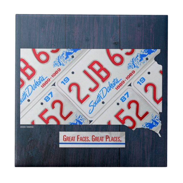 South Dakota License Plate Map Ceramic Tile (Front)