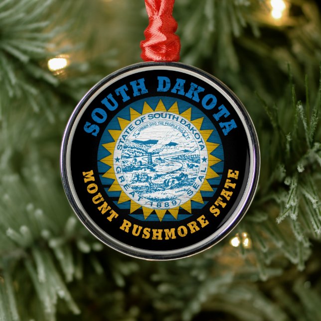 SOUTH DAKOTA MOUNT RUSHMORE STATE FLAG METAL ORNAMENT (Tree)