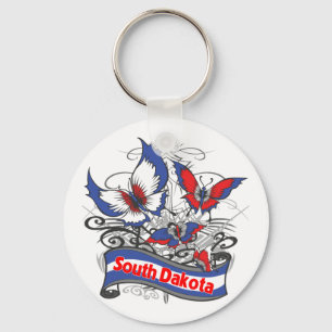 South Dakota Patriotism Butterfly Keychain