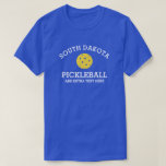 South Dakota Pickleball Club Partner Name Custom T-Shirt<br><div class="desc">Show off your love of South Dakota pickleball (easily change state name and shirt colour) with this awesome pickleball shirt for clubs, teams, partners or everyday court wear. Just add your 3 lines of custom text to make a totally unique pickleball shirt. Great for tournaments, matching club shirts or to...</div>