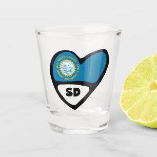 South Dakota SD State Flag In Heart Shot Glass