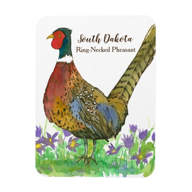 South Dakota Souvenir Pheasant Pasque Flower Magnet (Vertical)