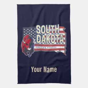 South Dakota United States Retro State Map Vintage Kitchen Towel