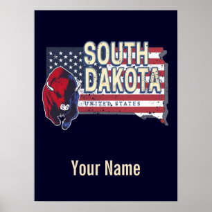 South Dakota United States Retro State Map Vintage Poster