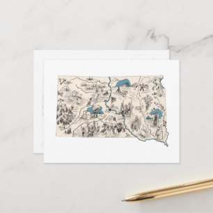 South Dakota Vintage Picture Map Antique Chart Postcard